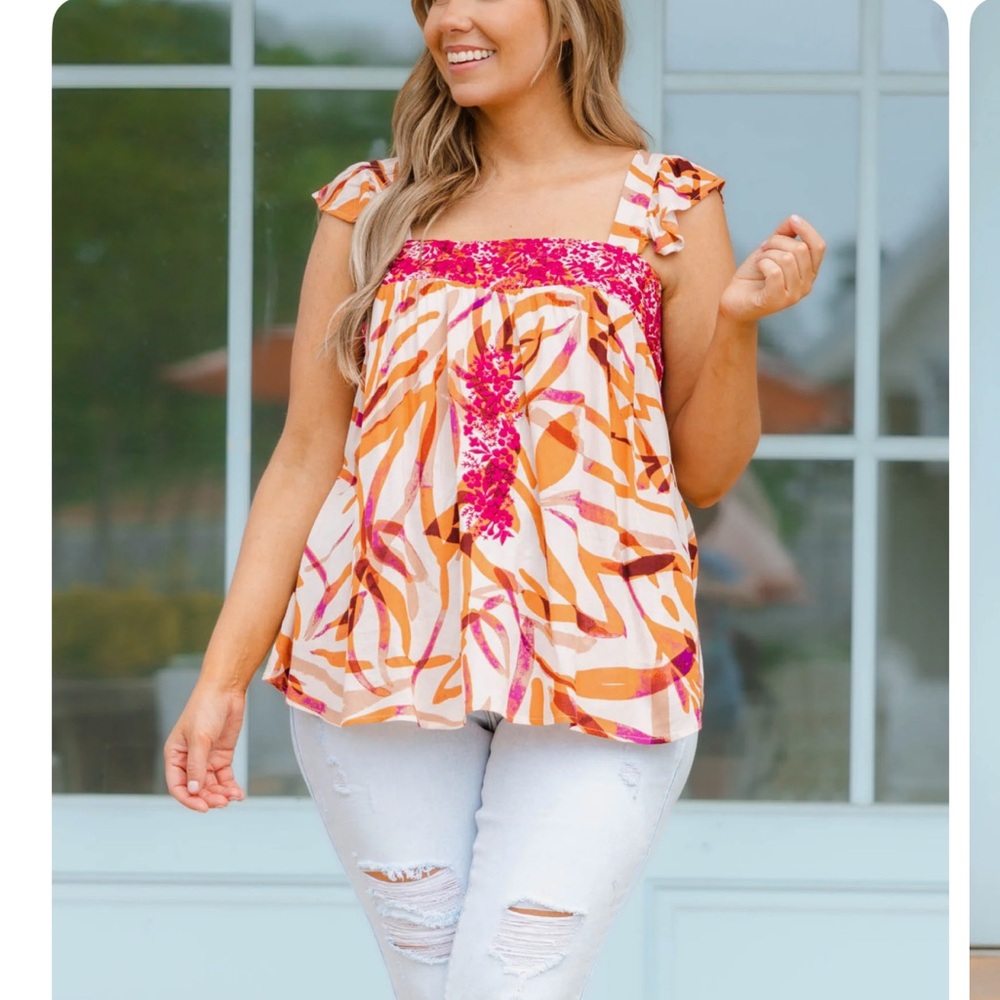 Chic Soul Pink and Orange Patterned Tank Top
